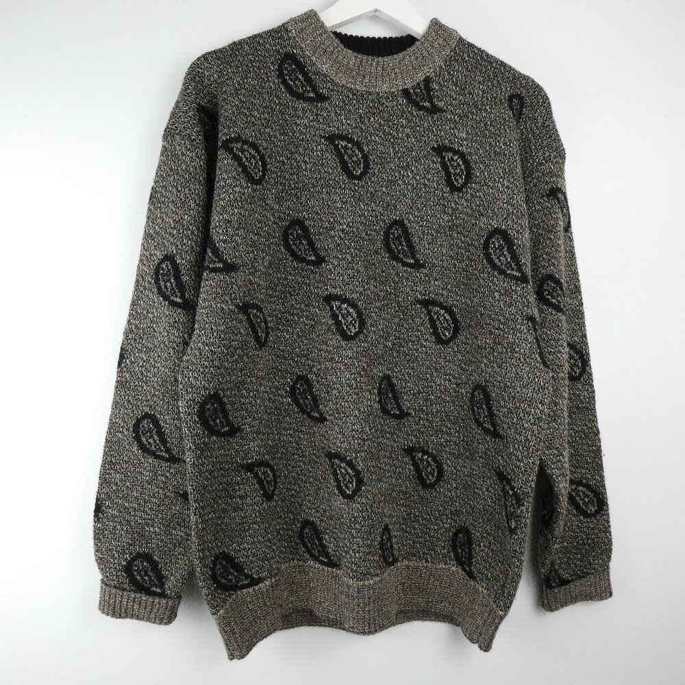 Harbour Club Mens Sweater Medium Leaf Paisley Pattern Wool Blend Vintage 1990s